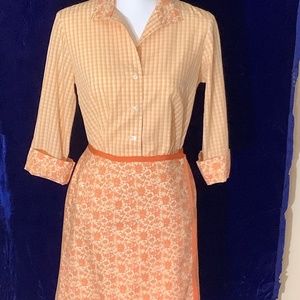 Orange Check/ Calico Reversible Wrap Skirt and Blouse Ensemble, Barry Bricken
